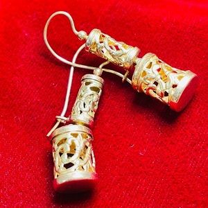 Gold tone filigree cylinder dangle earrings fashion jewelry